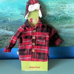 NWT DEI (Department 56) Buffalo Plaid Jacket & Hat Wine Gift Outfit